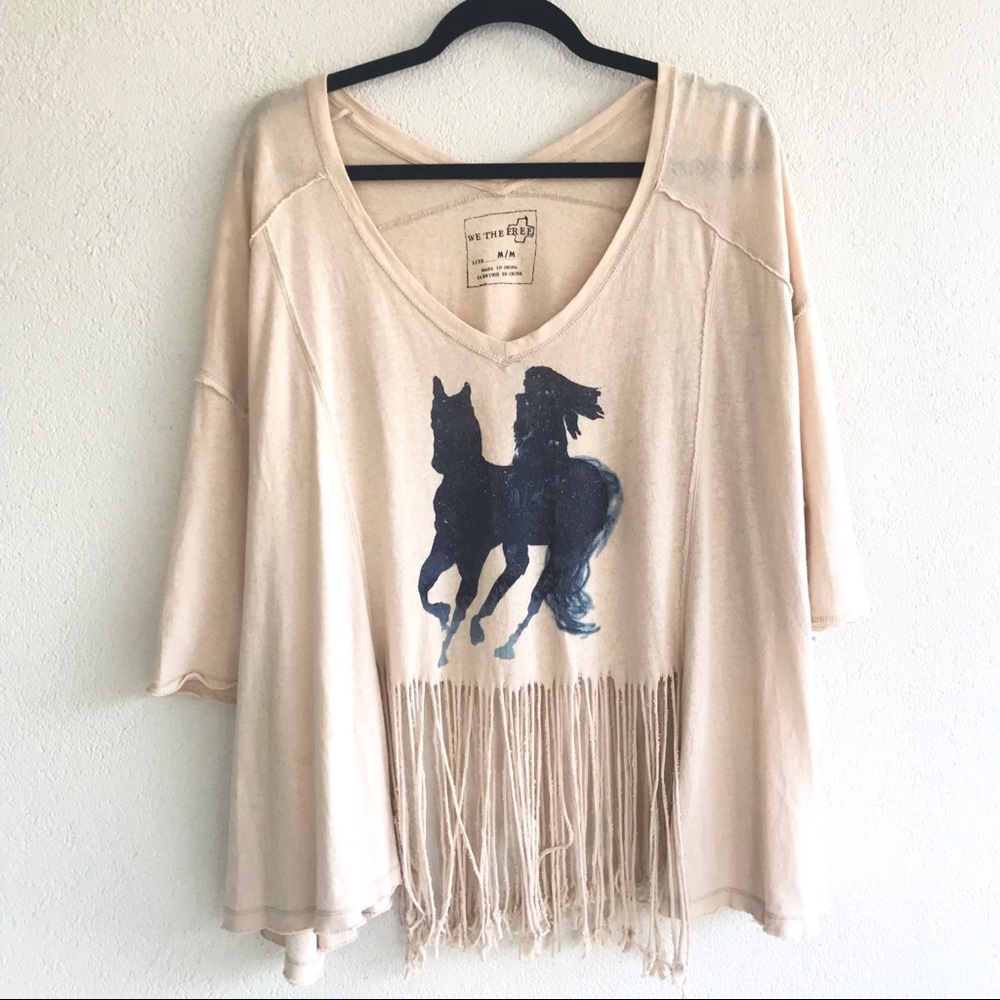 WE THE FREE Wild Horses fringe v-neck